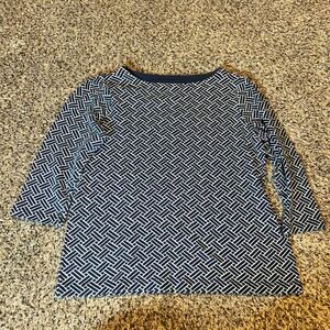 Croft & Barrow Navy White Geometric Print 3/4 Sleeve Boat Neck Top‎ Womens Small